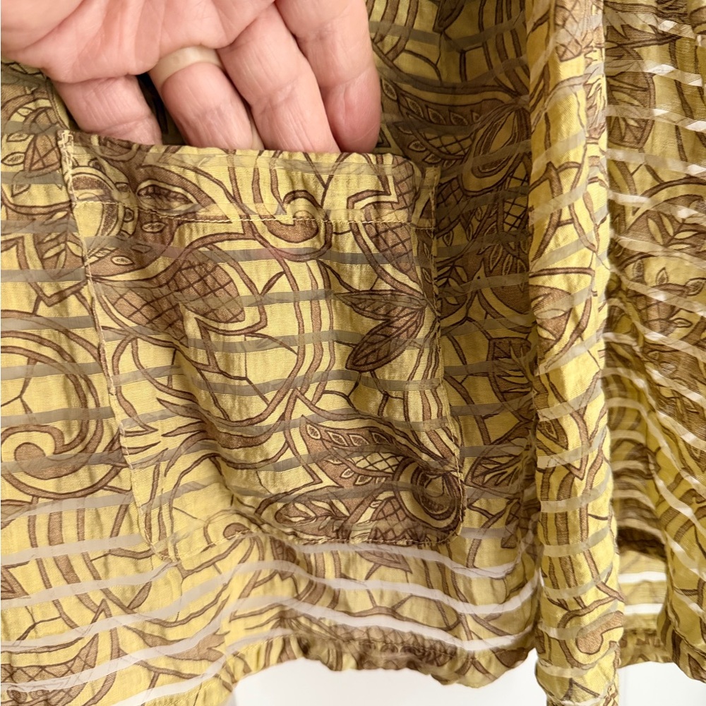 FOCUS Sheer Crinkle Long-Sleeve Sage Green Print Button Overblouse Jacket Sz XL - Picture 3 of 6